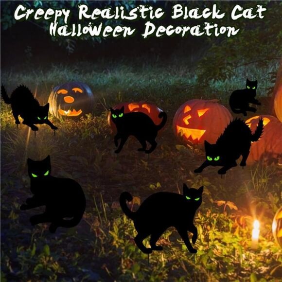 Halloween Black Cat Yard Decorations Glow in Dark Eyes Outdoor Scary Party Decor - Picture 4 of 8